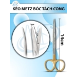 Kéo metz bóc tách 14cm cong TC cán vàng đầu lưỡi dài 3,5cm rộng 0,3mm