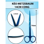 Kéo metzenbaum 14cm cong, kéo phẫu thuật bóc tách mô dày, kéo tù đầu to khoẻ