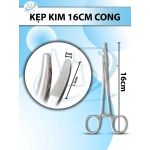 Kẹp kim 16cm cong, đầu D1.5cm R2mm có tips TC không cắn chỉ tuột chỉ
