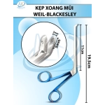 Kẹp xoang mũi, gặm xương mũi weil-Blackesley 19cm cong lê 45 độ, chiều dài làm việc 11cm, hàm kẹp 5x2mm