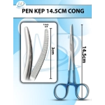 Pen kẹp 14.5cm cong, đầu D3cm R1mm cán xanh