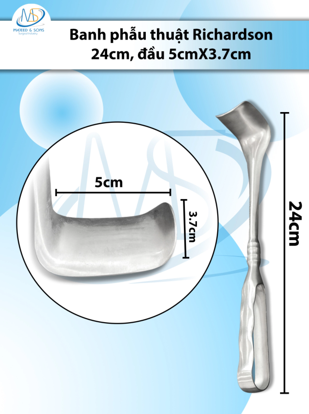 Banh phẫu thuật Richardson 24cm, đầu D5cm R3.7cm