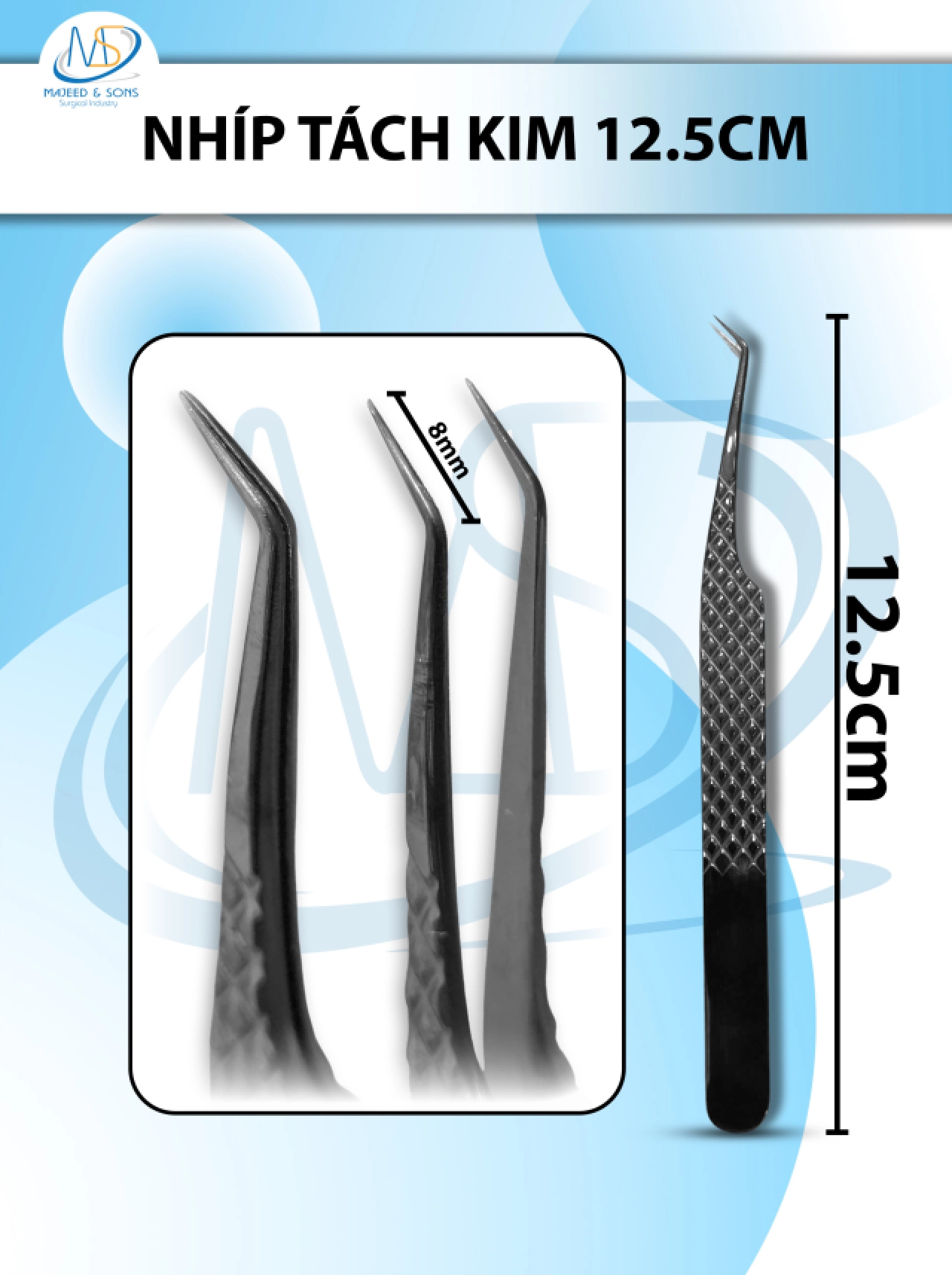 Bộ nhíp nối mi, nhíp tách kim 12.5cmD8mm  ( BAO TEST) đầu khít gắp siêu nhẹ có thể dùng nối mi