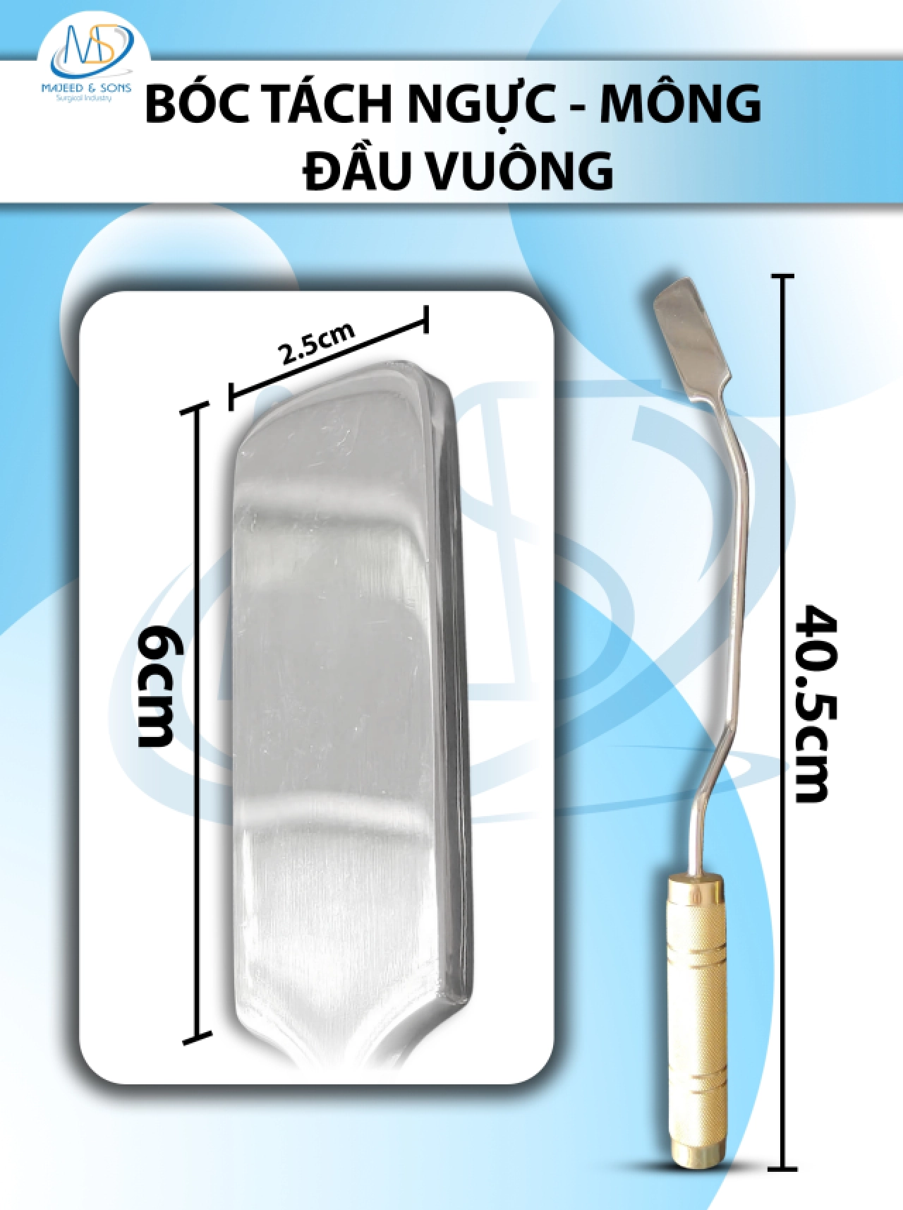 Bóc tách ngực mông Dài 40.5cm D6cm R2.5cm cong phải