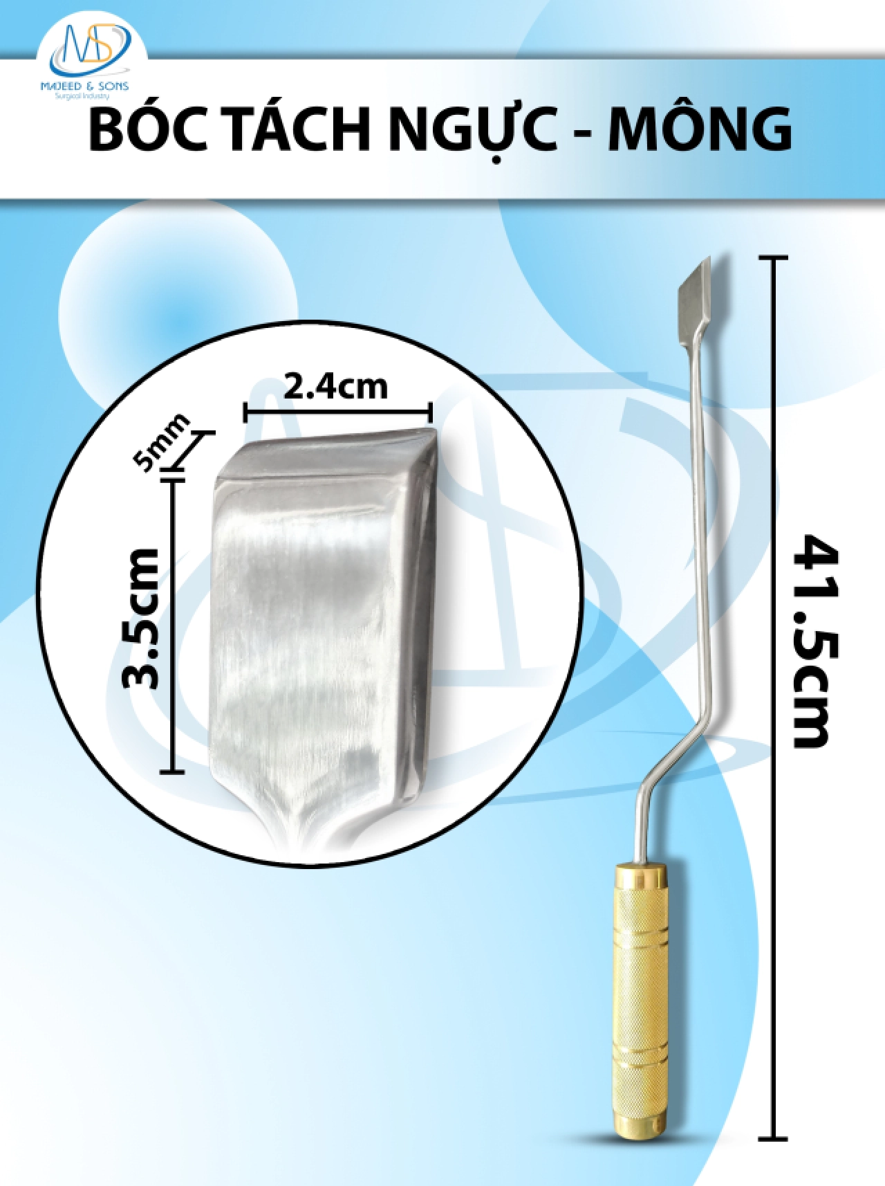 Bóc tách ngực mông Dài 41cm D6cm R2.5cm, dụng cụ nâng ngực