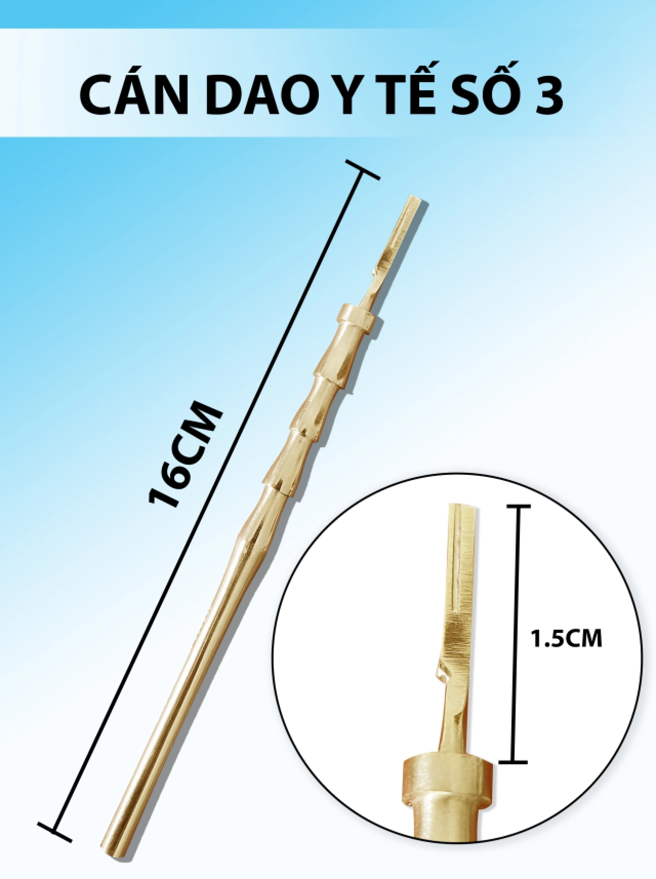 Cán dao y tế số 3 16cm, cán dao phẫu thẩm mỹ, lắp dễ