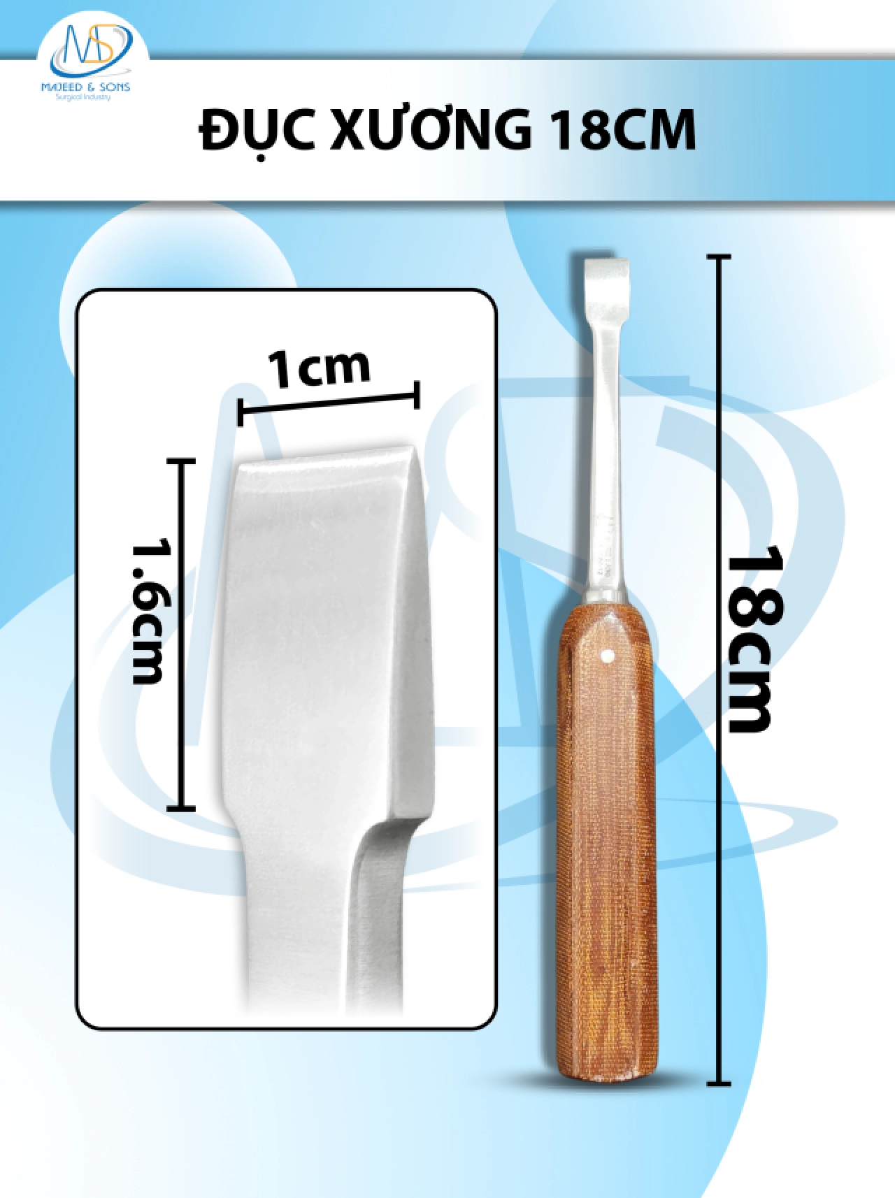 Đục xương, Đục Lexer Mini Osteotome 18cm, d1.6cm r1cm