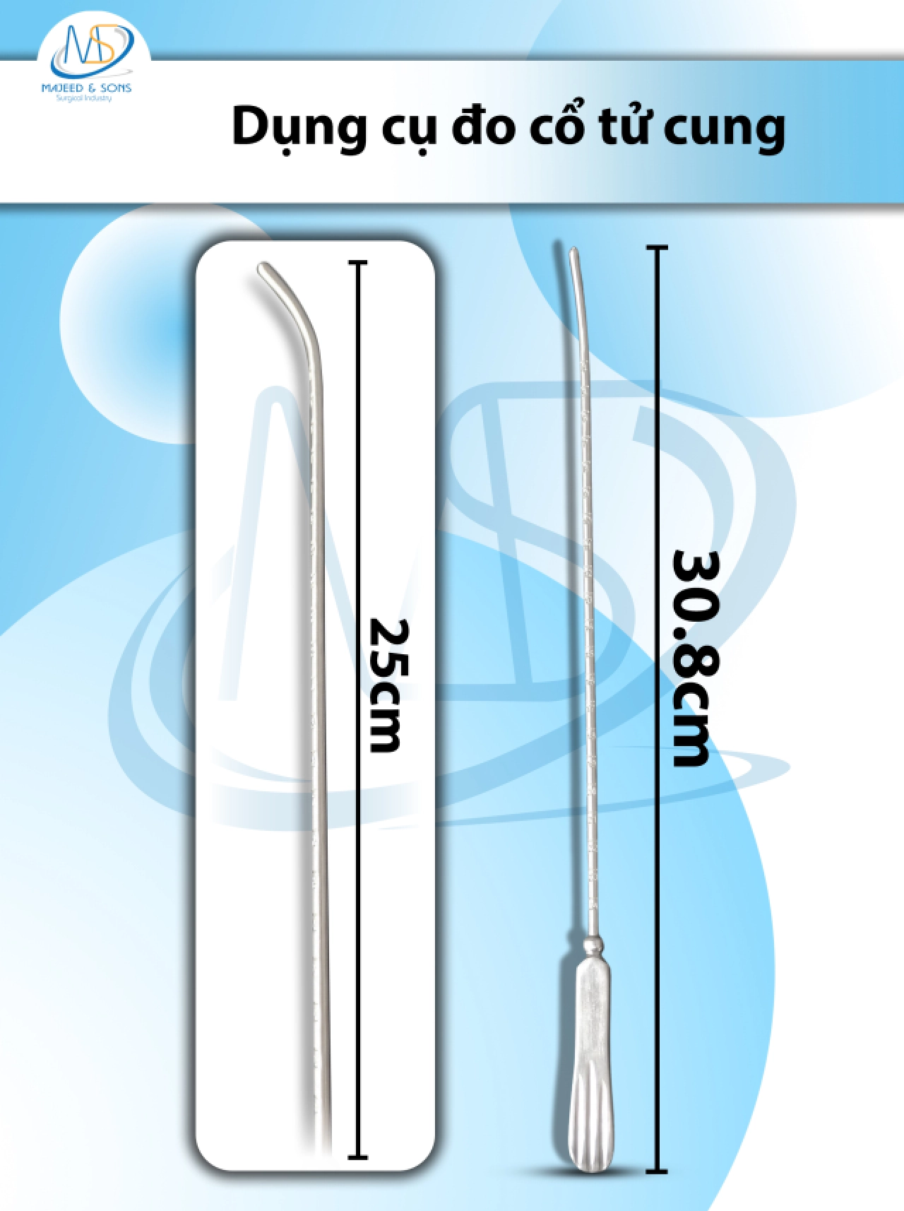 Dụng cụ đo cổ tử cung Dài 30.8cm phần đo D25cm