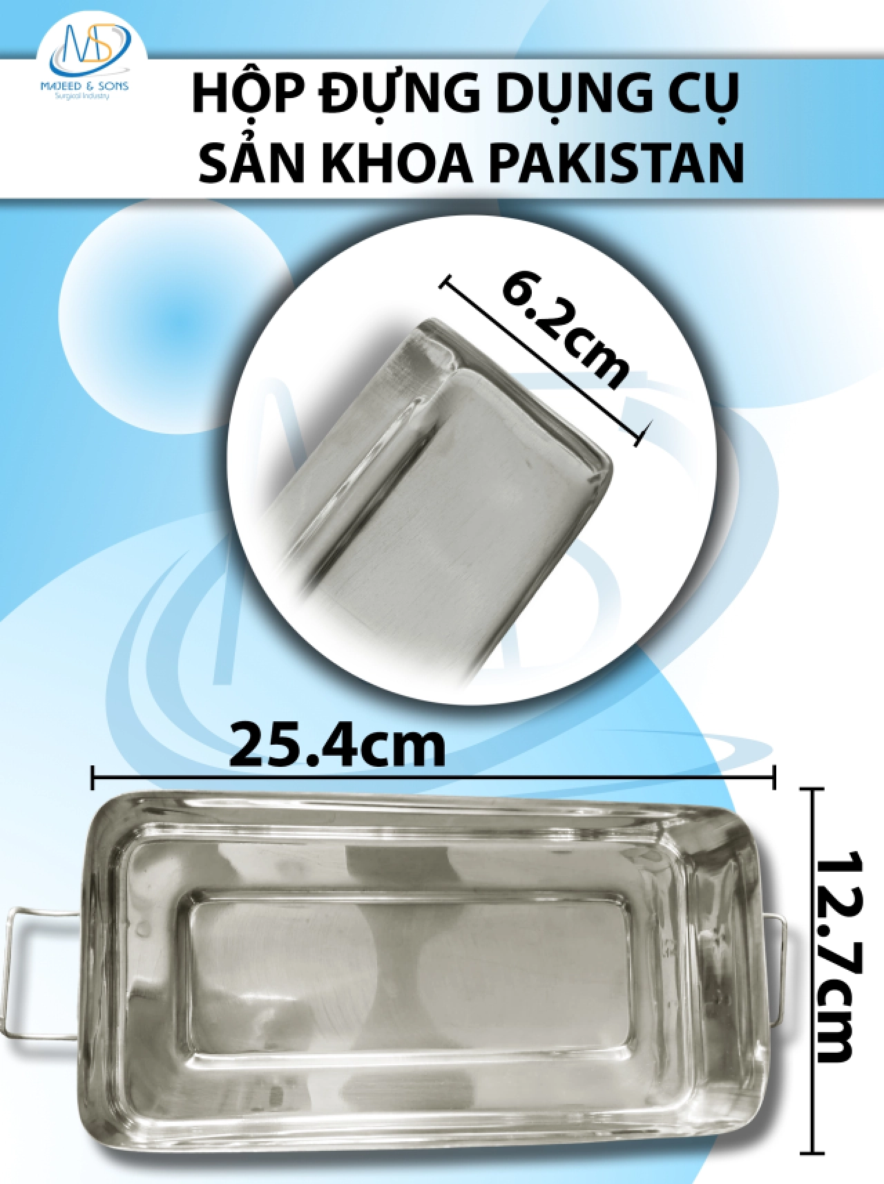 Hộp đựng dụng cụ sản khoa Pakistan D25,4 R12,7 C6,2