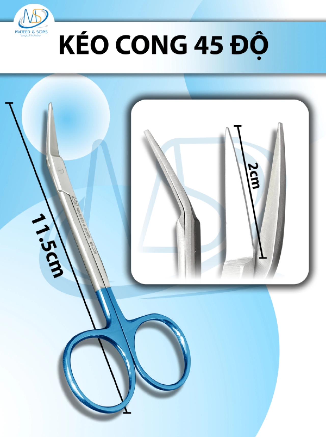 Kéo cong 45 độ,Dài 11.5cm, lưỡi D2cm