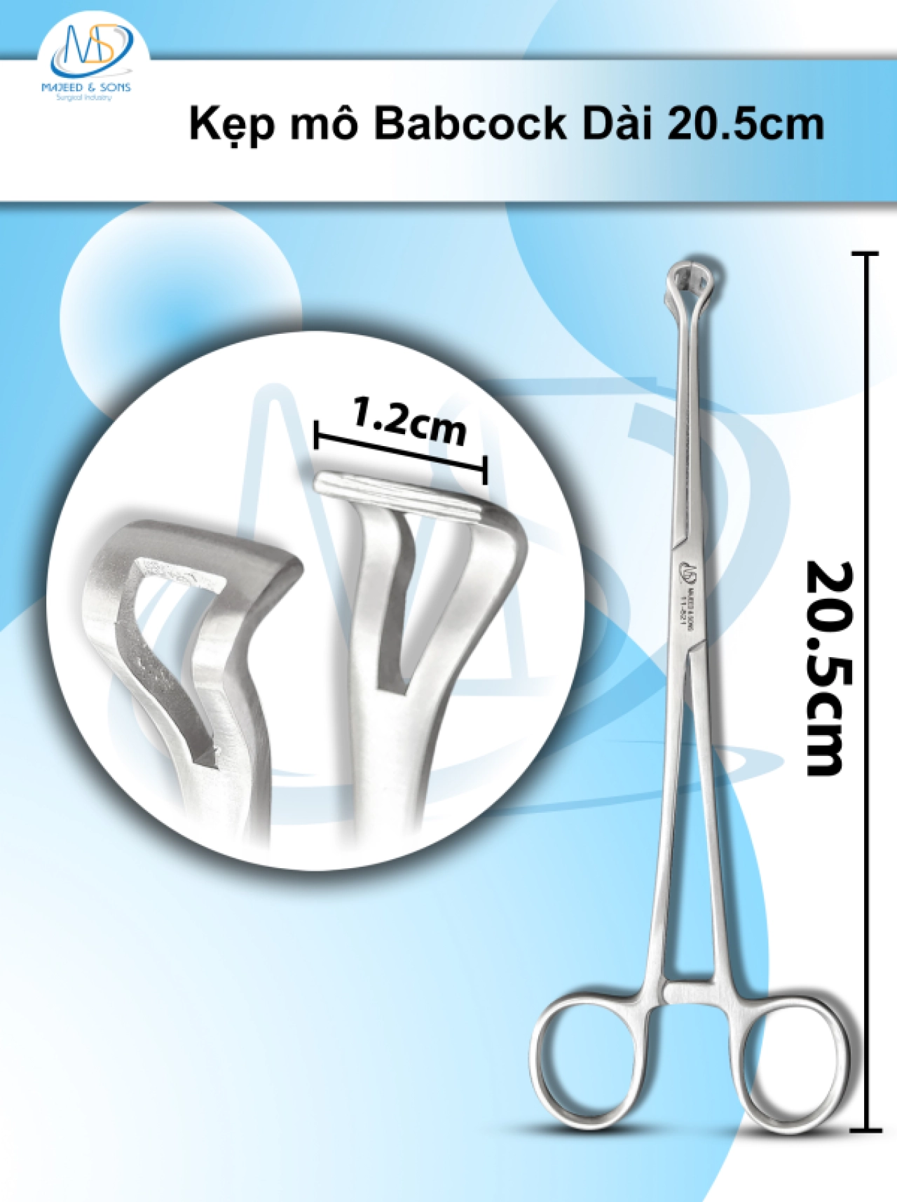 Kẹp mô Babcock (Babcock tissue holding forceps) Dài 20.5cm D1.2cm