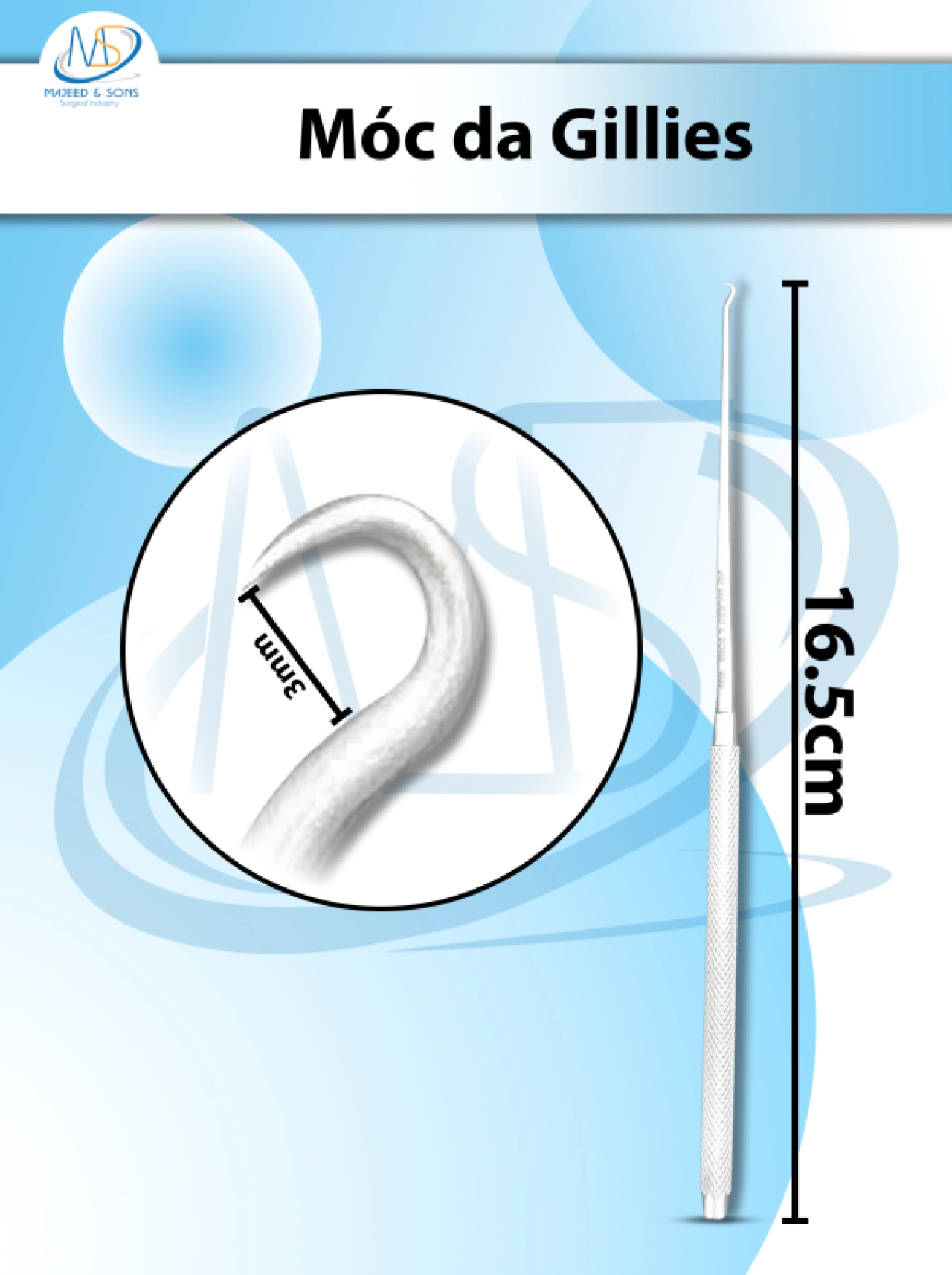 Móc da Gillies Dài 16.5cm R3mm