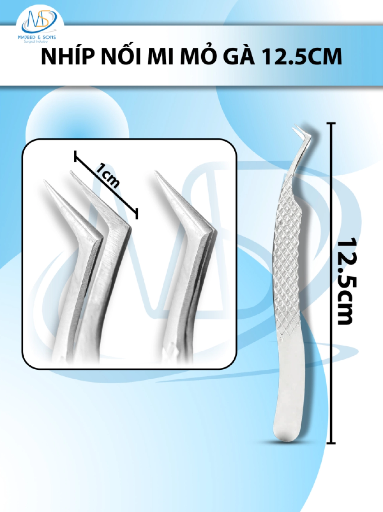 Nhíp nối mi mỏ gà, nhíp thông minh 12.5cm D1cm BẠC 12.7cm D1cm