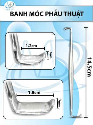 Banh móc phẫu thuật 14.5cm Đầu lớn D1.8cm R7mm, đầu nhỏ D1.2cm r5mm