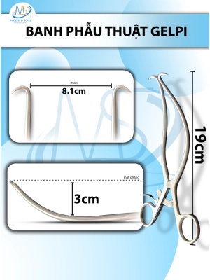 Banh Phẫu thuật Gelpi 19cm Dài 19 R-max 8,1cm độ cong cách mặt phẳng 3cm đầu nhọn