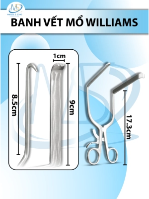 Banh vết mổ Williams 17.3cm, Banh tự hãm đầu cào( d9cm r1cm) đầu móc (d8.5cm)