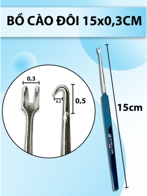 Bồ cào đôi 15x0,3cm, móc đôi móc mí mắt, móc phẫu thuật thẩm mỹ