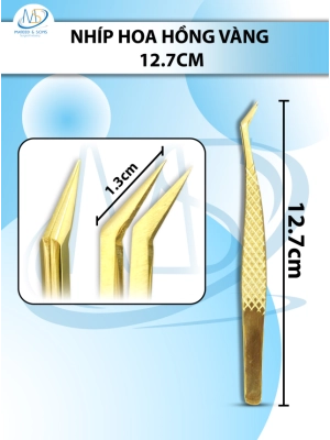 Bộ nhíp nối mi ( BAO TEST), nhíp hoa hồng đen 12.7cm D1.3cm