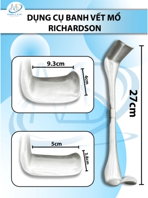 Dụng cụ banh vết mổ Richardson 2 đầu Dài 27cm Dài (D9.3cm R4cm) ngắn (D5cm R3.8cm)