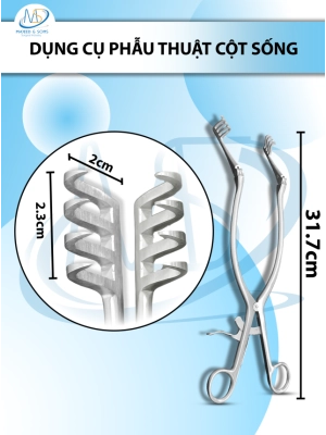 Dụng cụ phẫu thuật cột sống Beckman Adson Laminectomy Retractor 31.7cm đầu cong 8.5cm, răng d2cm r2.3cm
