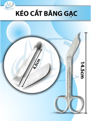 Kéo cắt băng gạc 14.5cm, đầu D4.5cm hàng chất lượng cao, cắt nhẹ và bén