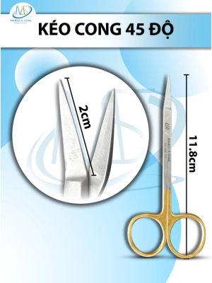 Kéo cong 45 độ,Dài 11.8cm, lưỡi D1.75cm