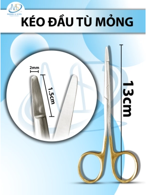 Kéo đầu tù mỏng 13cm Lưỡi kéo D1,5 R2mm xanh