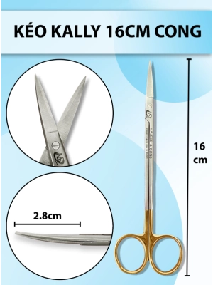 Kéo Kally 16cm cong, kéo 16cm cong, kéo y tế cong cắt bén không rít
