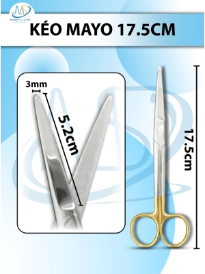 Kéo mayo 17.5cm, kéo cắt mô dày, đầu D5.2cm r3mm-VÀNG