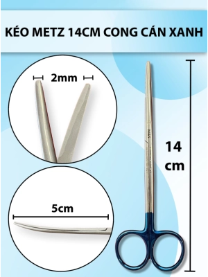 Kéo metz 14cm cong cán xanh, kéo bóc tách cong