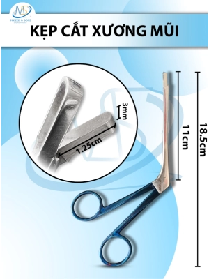 Kẹp cắt xương mũi, kẹp phẫu thuật xoang mũi Dài 19cm, thân kẹp 11cm, Hàm cắt 3.5mmx1,2cm