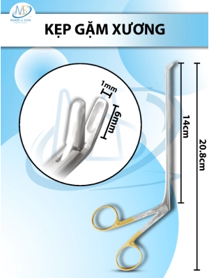 Kẹp gặm xương, Kẹp chỉnh hình cột sống Dài 21cm, chiều dài làm việc 14cm, đầu gặm lên D6mm R1.5mm