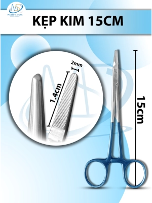 kẹp kim 15cm, đầu nhỏ D1.5cm R2mm Cán xanh, kìm mang kim có tips TC không tuột chỉ, khóa nhẹ thay