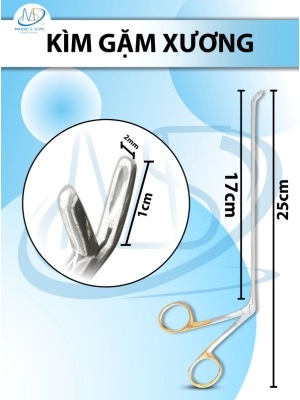 Kìm gặm xương, Kẹp chỉnh hình cột sống Dài 25cm,chiều dài làm việc 17cm, đầu gặm lên D1cm R2mm