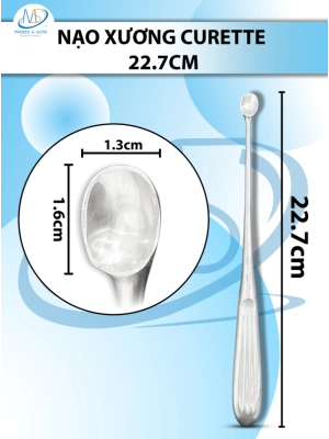 Nạo xương curette Dài 22.7cm LỚN (D1.6cm R1.3cm)