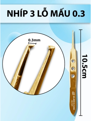 Nhíp 3 lỗ 10,5cm mấu 0.3 full vàng