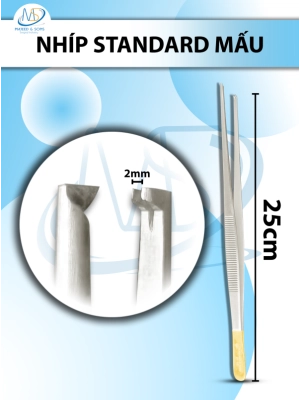 Nhíp Standard 25cm mấu, nhíp phẫu tích mấu đầu nhíp 2mm