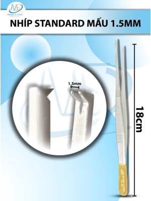 Nhíp standard Mấu, Nhíp phẫu tích Mấu 18cm, đầu nhíp R1,5mm