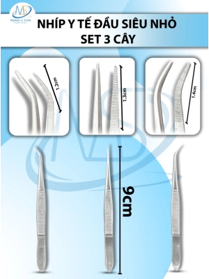 Nhíp y tế đầu siêu nhỏ set 3 cây( dài 9cm D1.2cm ) 2 ( dài 9cm D1.3cm ) 3( dài 9cm D1.4cm)