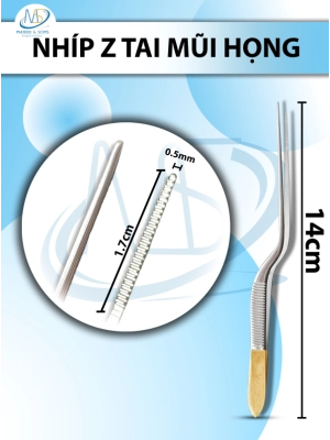 Nhíp Z tai mũi họng 14cm, Đầu nhíp 0.5mmx1.7cm