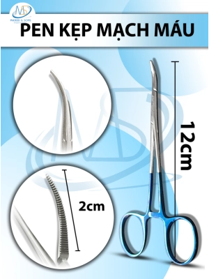 Pen 12,5cm kẹp mạch máu, đầu nhỏ thân nhỏ Lưỡi kẹp 2cm 12cm (cán vàng)