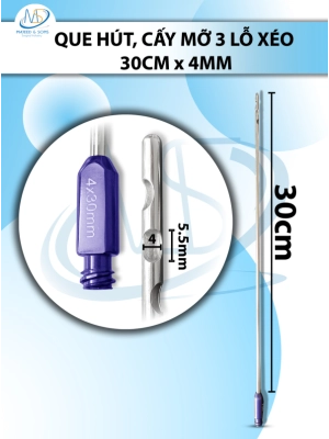 Que hút mỡ 30cm x 4mm 3 lỗ xéo lỗ D5.5mm R4mm