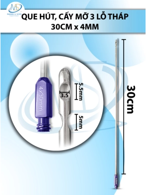 Que hút mỡ 30cmx4mm 3 lỗ Tháp lỗ to D5.5mm R3.5mm, lỗ nhỏ D5mm R3.5mm