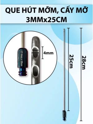 Que hút mỡ, cấy mỡ 25cm x 3mm 2 lỗ