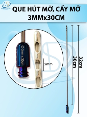 Que hút mỡ, cấy mỡ 3mm x 30cm 3 lỗ D5mm R3mm dài 32cm