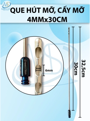 Que hút mỡ, cấy mỡ 4mm x 30cm 3 lỗ D6mm R4mm dài 32,5cm