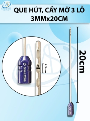 Que hút mỡ, kim hút mỡ 3 lỗ 3mmx20cm, lỗ D4,5 R2