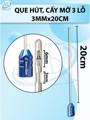 que hút mỡ, kim hút mỡ 3 lỗ 3mmx20cm, lỗ R1,5 D6 D3
