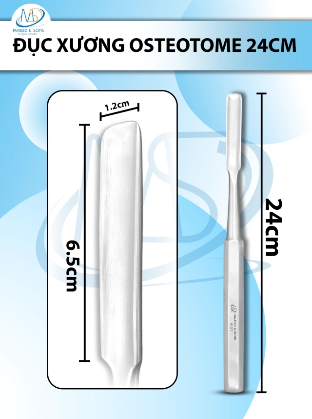 Đục xương (osteotome) 24cm lòng máng thẳng, đầu D6.5cm R1.2cm 204g