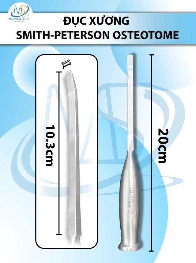Đục xương Smith-Peterson Osteotome 20cm cong, D10.3cm R6mm  nặng 223g
